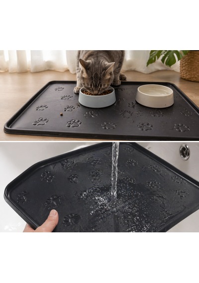 Kedi Köpek Mama Matı Havuzlu Yıkanabilir Kaymaz Evcil Hayvan Beslenme Matı Kedi Kumu Paspası 40x60