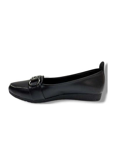 C-shoes 3060-26 Cilt Deri Taşlı Toka Kadın Ayakkabı Siyah