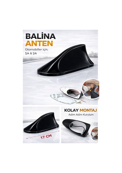 Fiat Brava Uyumlu Oto Balık Sırtı Anten Elektrikli Köpekbalığı Balina Tavan Anteni Siyah