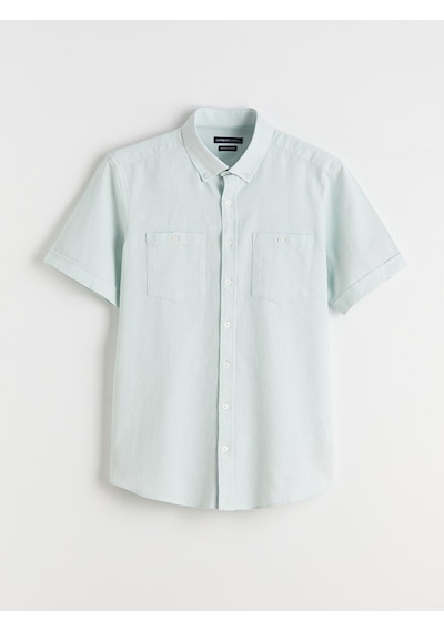 Lcwaıkıkı Classic Turkuaz Regular Fit Kısa Kollu Erkek Dokulu Gömlek