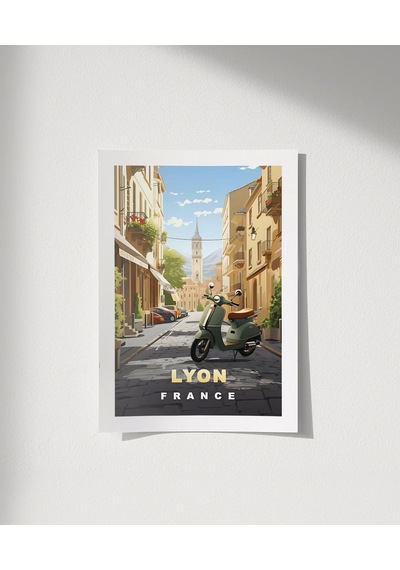 Çerçevesiz Poster Lyon'un Şirin Sokakları Ve Vespa