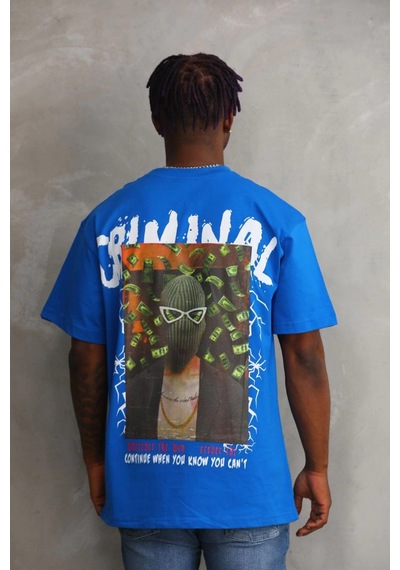 Wear Vexel Erkek Baskılı T-shirt Kısa Kol Bisiklet Yaka Rahat Kalıp Tişört - Mavi Çok Renkli