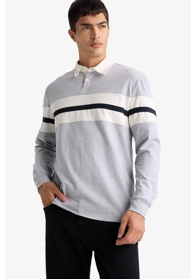 Defacto Regular Fit Polo Yaka Uzun Kollu Tişört E9382ax25augr210 Gri