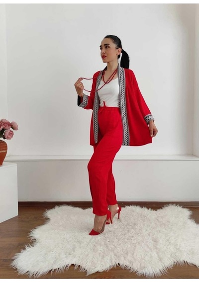 İpli Dar Nakışlı Kimono Takımı Siyah