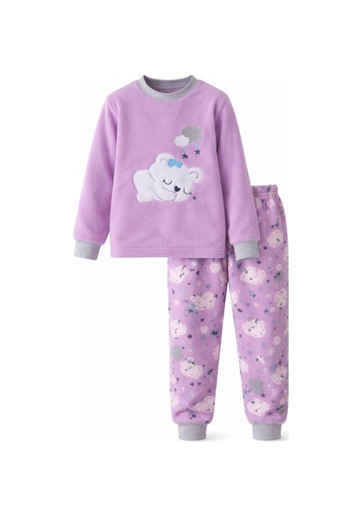 Kız Çocuk Kadife Polar Desenli Pijama Takımı 1680 Lila Lila