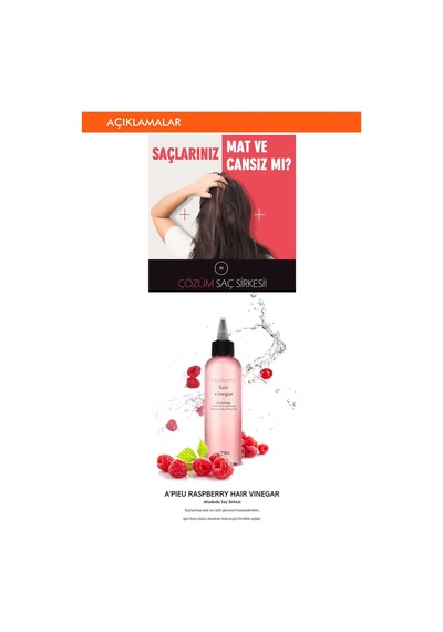 Missha A'PIEU Raspberry Hair Vinegar Saçlara Parlak Görünüm Veren Besleyici Ahududu Saç Sirkesi 200 ML