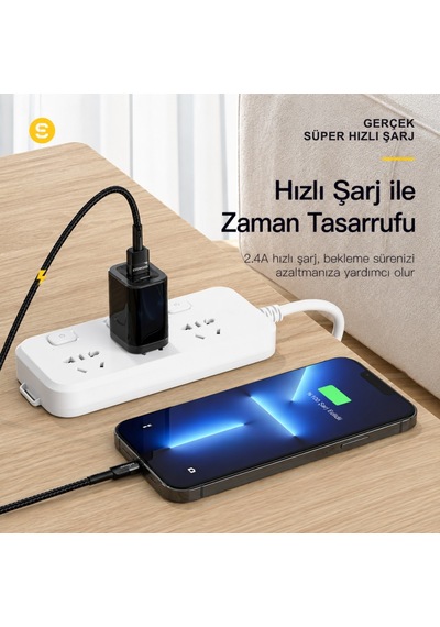 Essager Usb-a To Lightning 2.4a Hızlı Şarj Ve Data Kablosu 480 Mbps Veri Aktarımı Dayanıklı Örgülü Kablo 1 Metre