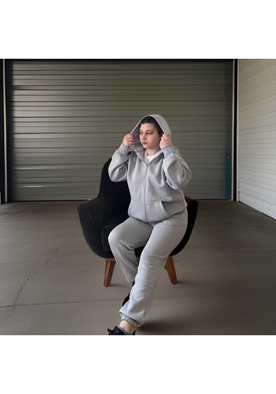 Ceyss Design Unisex Üç İplik Şardonlu Kapüşonlu Hırkalı Eşofman Takımı-açık Gri Açık Gri