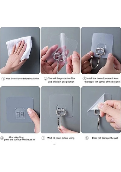Mucit Home Büyük Kancalı 8 Adet Çok Amaçlı Askı Kendinden Yapışkanlı Havlu Banyo Askısı şeffaf