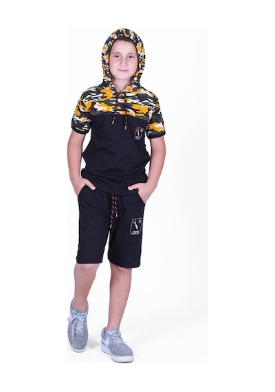 Fyk Kids Kamuflaj Desenli Kaprili, Sweatshirt Lü Erkek Çocuk Alt Üst Takım Sarı