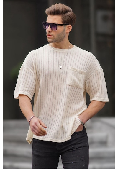 Madmext Ekru Oversize Erkek Tişört 6180-ekru Ekru
