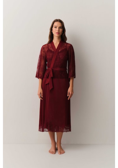 Suwen Antique Dantelli Uzun Sabahlık St4448615l102 Bordo