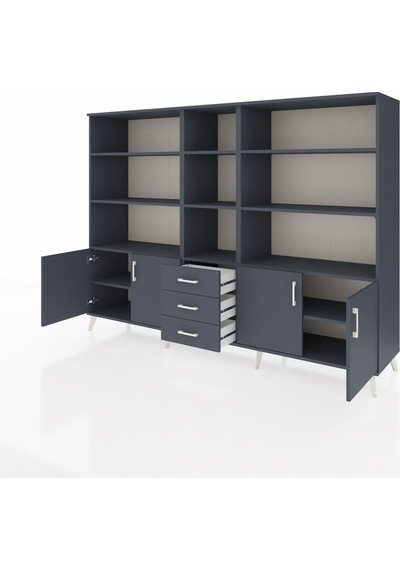Hyperion Dolap 11 Raflı 3 Çekmeceli 4 Kapaklı 220x44x163 Antrasit Antrasit-antrasit