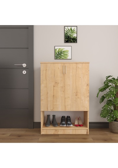 Asra Trend Ayakkabılık A-02 %100 MDF Kapaklı ve Açık Raflı Portmanto Safir Meşe