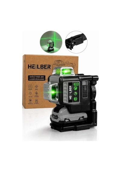 Heilber Ba0115372 12 Satır Şarjlı Yeşil Işık Lazer Hizalama Ve Terazi Cihazı 12v 2ah Akülü, Otomatik Hassa