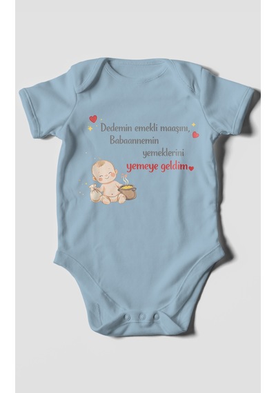 Morivokids Dedeye Ve Babaanneye Özel Kısa Kollu Bebek Body %100 Pamuk Bebe Mavisi