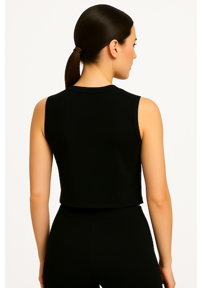 İngegno Body Bisiklet Yaka Sıfır Kol Crop %95 Viskon Ring Örme Kumaş Body Siyah