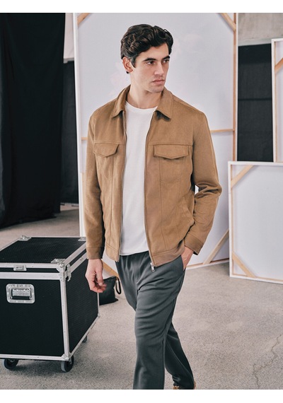 Lcw Vision Kahverengi Slim Fit Gömlek Yaka Süet Erkek Ceket