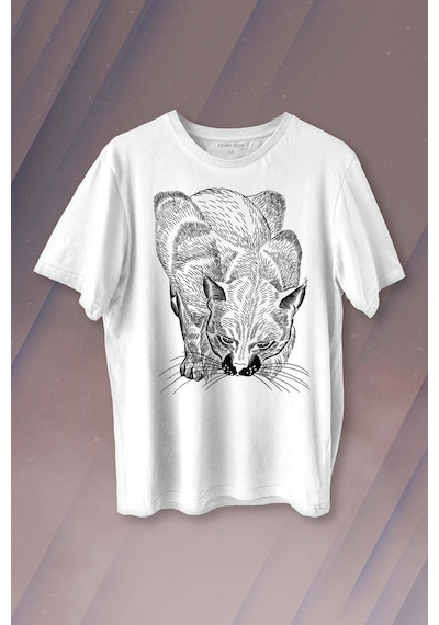 Kara Kedi Silüet Çizim Black Cat Bıyıklı Baskılı Tişört Unisex T-shirt 001