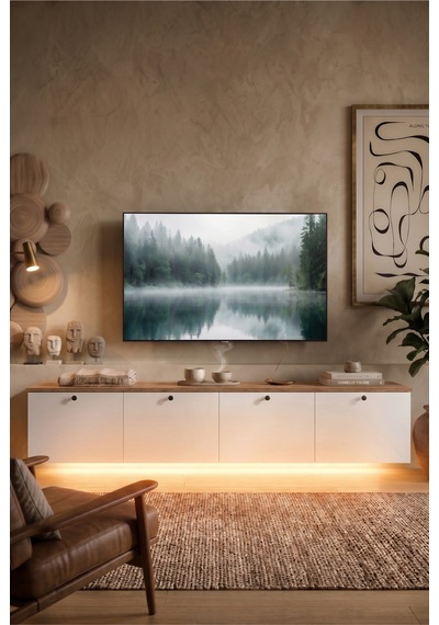 Nord Led Işıklı Tv Ünitesi Sehpası 4 Kapaklı Duvara Monte 180cm Sepet-beyaz Nd19-sw