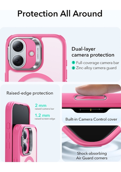 Esr Apple Uyumlu iPhone 17 Classic Hybrid Magsafe Standlı Kılıf-kamera Kontrol Buton - Pembe Pembe