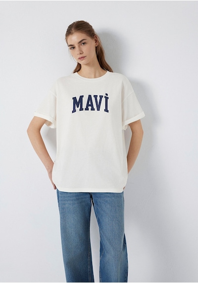 Mavi Kadın Mavi Baskılı Tişört Kırık Beyaz 1600843-81964