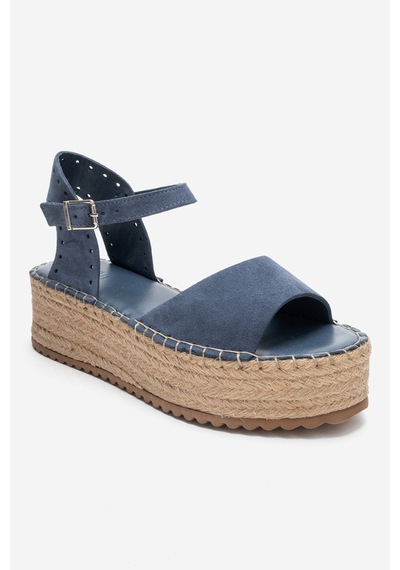Luvishoes Serez Kot Mavi Süet Hakiki Deri Kadın Hasır Dolgu Taban Sandalet Mavi