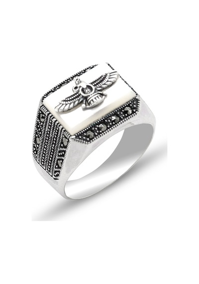 Sedef Taşlı Ahura Mazda Model 925 Ayar Gümüş Markazit Unisex Yüzük 201024246 Gümüş