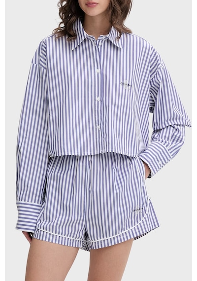 Calvin Klein Çizgili Cropped Fit Pamuklu Poplin Gömlek Lv00qs7605519 Bayan Gömlek Lv00qs7605 519 Mor