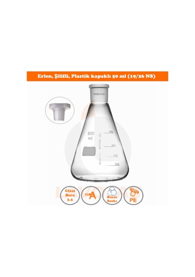 50 Ml Erlen Şilifli - Plastik Kapaklı (19/26 Ns)