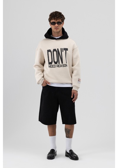 Vamos Çift Renk Baskılı Oversize Sweatshirt V70-92 Taş