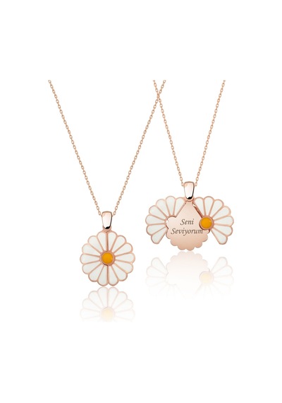 Papatya Silver 925 Ayar Rose Altın Kaplama Seni Seviyorum Yazılı Açılan Papatya Gümüş Kolye