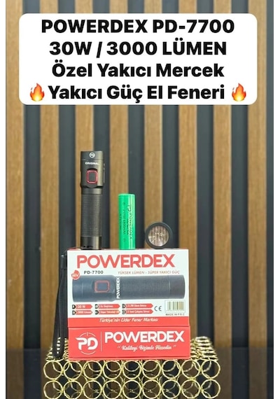 Powerdex Pd-7700 30w-3000 Lümen Su Geçirmez Süper Yakıcı Güç El Feneri Siyah