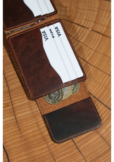 Lenax Leather Milano Hakiki Deri Cüzdan Kartlık Nakit Para Klipsli Bozuk Para Cepli Erkek Cüzdan Taba
