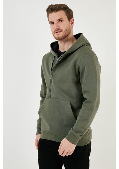 Buratti Kanguru Cepli Fermuarlı Kapüşon Yaka Slim Fit Erkek Sweat 575707 Haki