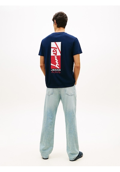 Tommy Hilfiger Tjm Reg Sıgn Block Ss Tee Ext Erkek Mavi T-shirt - Dm0dm22532