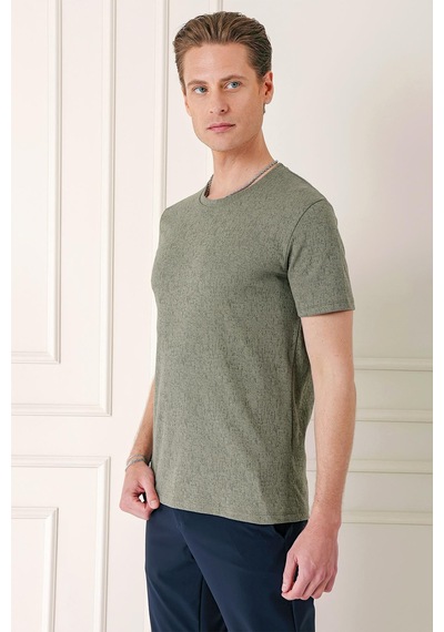 Efor Slim Fit Bisiklet Yaka Sıva Dokuma Pamuklu Haki Tişört Ts 882 Haki