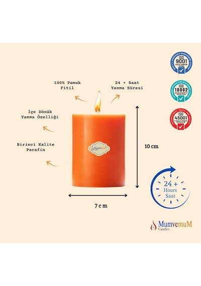 Portakal Kokulu 7x10 Turuncu Silindir Mum Turuncu