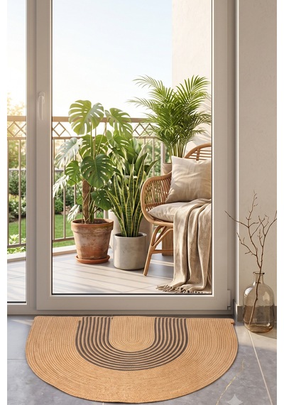 Villadia Home Textile Jüt Hasır Kapı Önü Paspası Dekoratif Örgü Paspas Doğal Görünümlü Ev Giriş Paspası Hasır Siyah