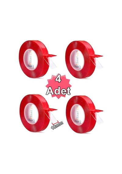 Çift Taraflı Silikonlu Şeffaf Bant 4 Adet x 2metre Montaj Bandı