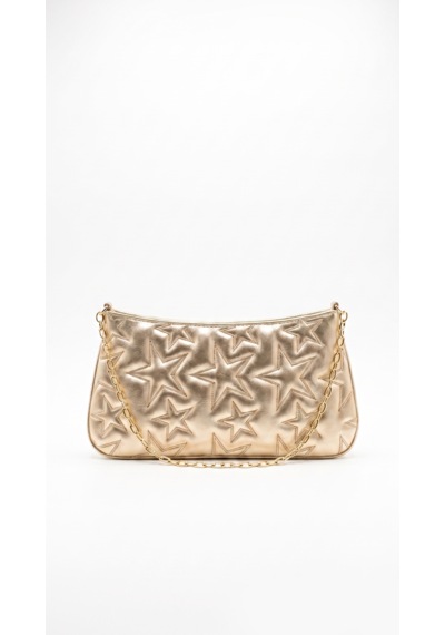 Esvelans Yıldız Desenli Zincir Askılı Portföy El Kol Ve Omuz Çantası Astarlı Clutch Çanta Altın Gold