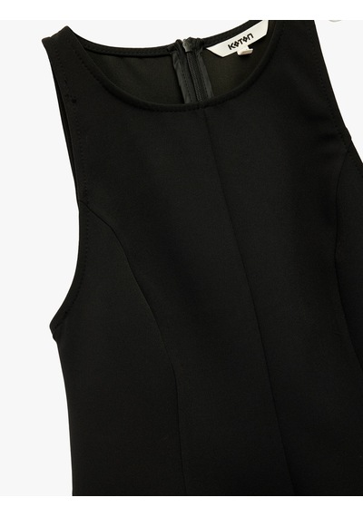 Koton Slim Fit Kolsuz Bisiklet Yaka Peplum Bluz Siyah 6wak30003pw Siyah