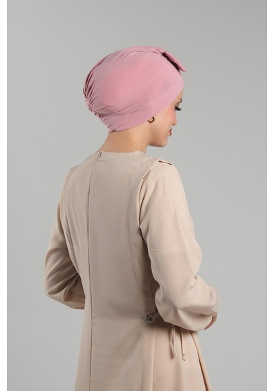 Hürrem Bone Pudra Pratik Hazır Geçmeli Fiyonklu Bone Sandy Çift Taraflı Çapraz 3007b 06 Pudra