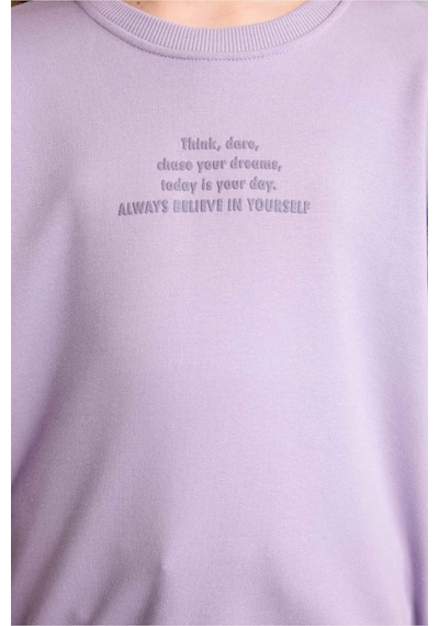Defacto Relax Fıt Bisiklet Yaka Baskılı Sweatshirt Kız Çocuk E6782a826sppr308 Mor-pr308