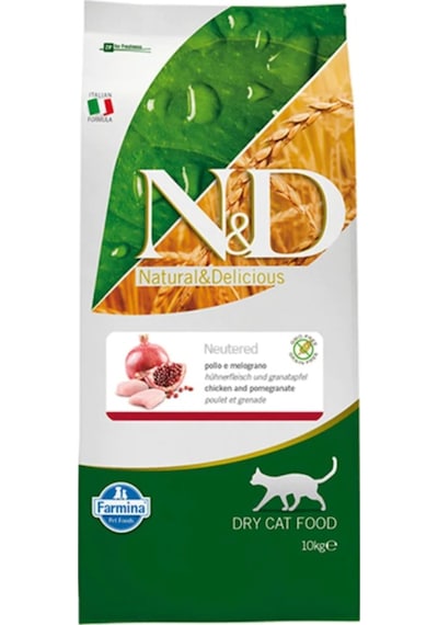 N&D Tahılsız Tavuklu ve Narlı Kısırlaştırılmış Yetişkin Kedi Maması 10 KG