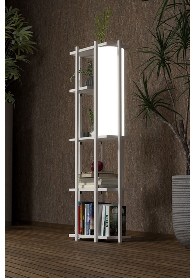 Retohome 5 Raflı Lambaderli Kitap Rafı.,kitaplıklı Lambader Beyaz Metal
