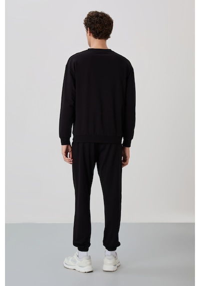 Tommy Life 85120 Casual O Yaka Lastik Paça Pamuklu Oversize Erkek Eşofman Takımı - Siyah