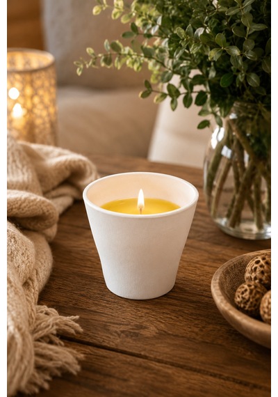 Saksı Tasarımlı Citronella Mum Limon Kokulu Sinek Uzaklaştıran Mum Aromaterapi Mum 001 - Beyaz