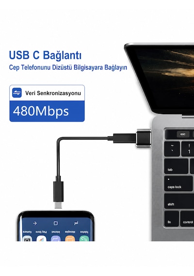 Usb Male To Type-c Female Çevirici Converter Adaptör 2.4a Bir Otg Dönüştürücü