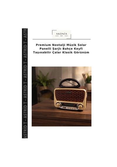 Premium Nostalji Müzik Solar Panelli Şarjlı Bahçe Keyfi Taşınabilir Çalar Klasik Görünüm